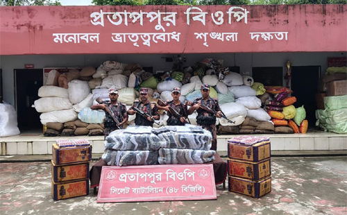 সিলেট সীমান্তে সাড়ে ১৫ লাখ টাকার চোরাইপণ্য জব্দ, পালিয়ে গেল কারবারিরা